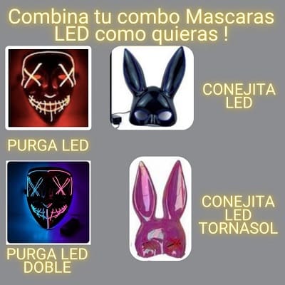 Mascaras Led para Halloween Purga Payasos Kiss Me Conejita