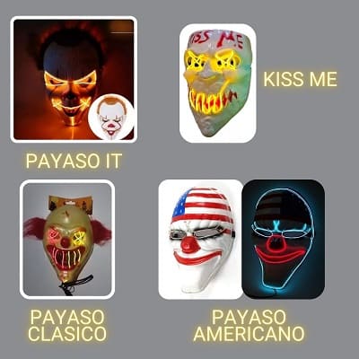 Mascaras Led para Halloween Purga Payasos Kiss Me Conejita