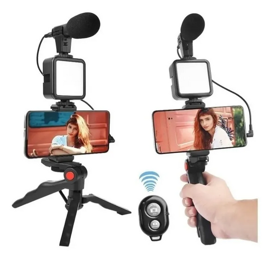 Kit Para Streaming Vlogs Mini Trípode Luz Relleno Micrófono