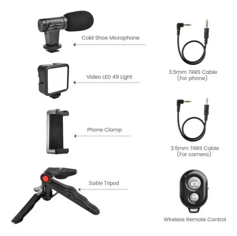 Kit Para Streaming Vlogs Mini Trípode Luz Relleno Micrófono