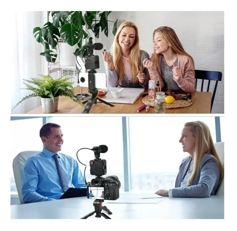 Kit Para Streaming Vlogs Mini Trípode Luz Relleno Micrófono